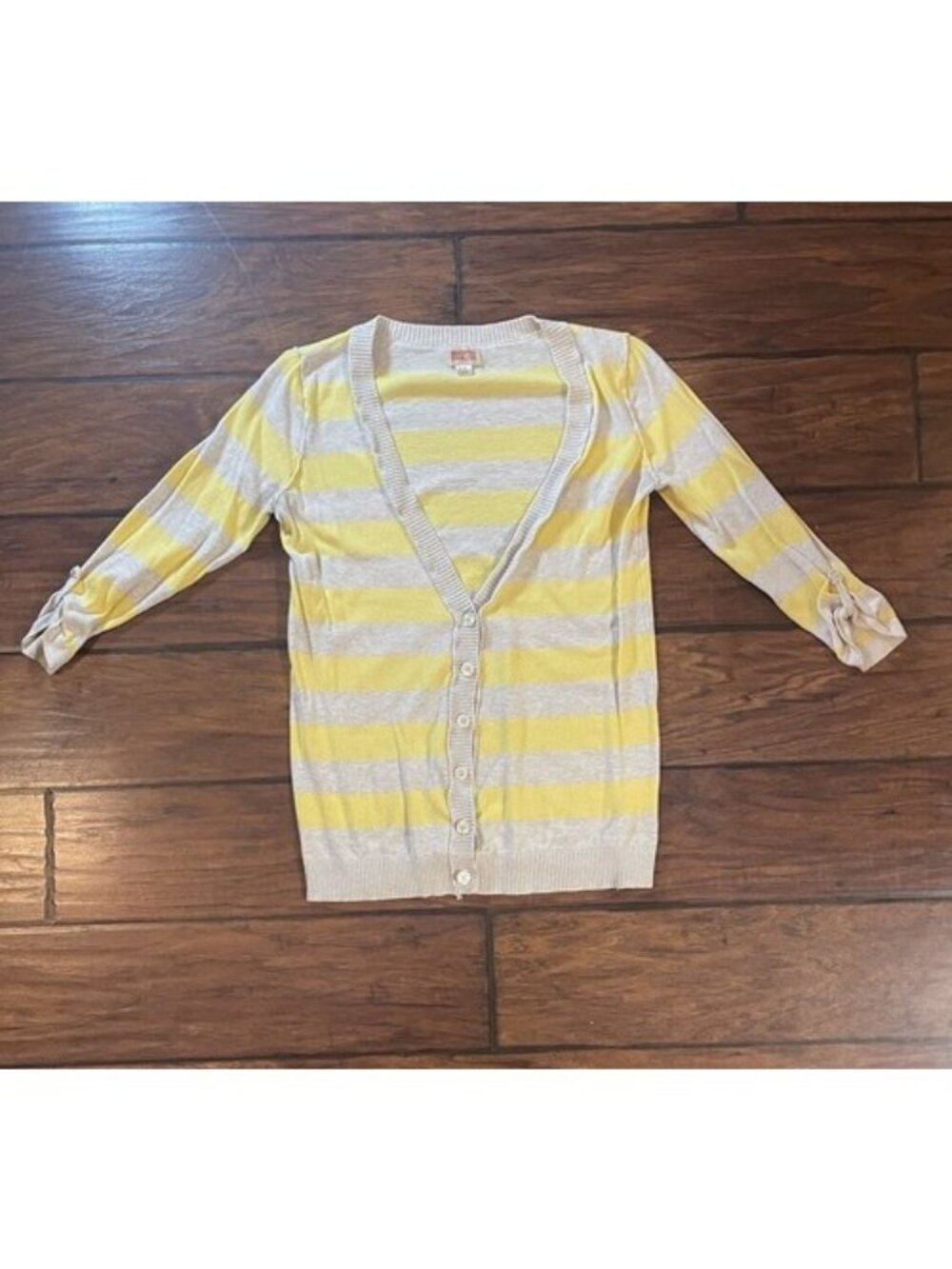 Womens Cardigan Sweater Size Large Button Yellow Striped Y2K Preppy Casual Soft